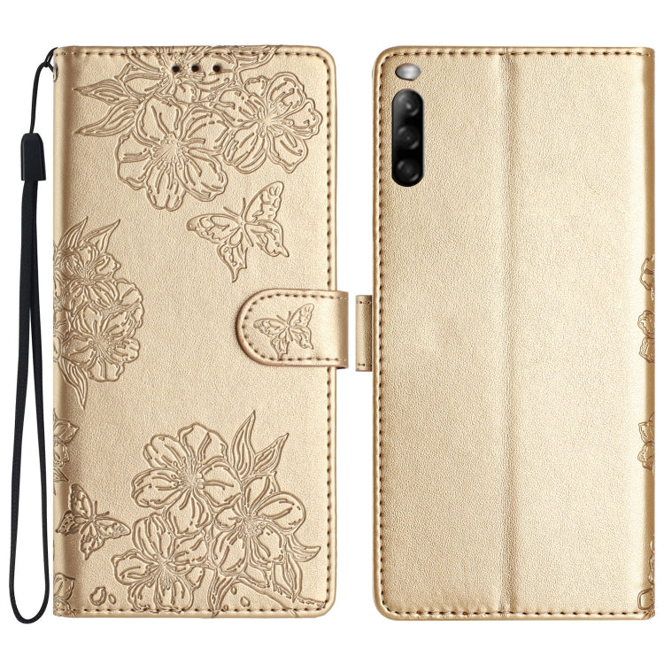 Cherry Blossom Butterfly Skin Feel Embossed PU Phone Case, For Sony Xperia 1 IV, For Sony Xperia L4, For Sony Xperia 5, For Sony Xperia L3