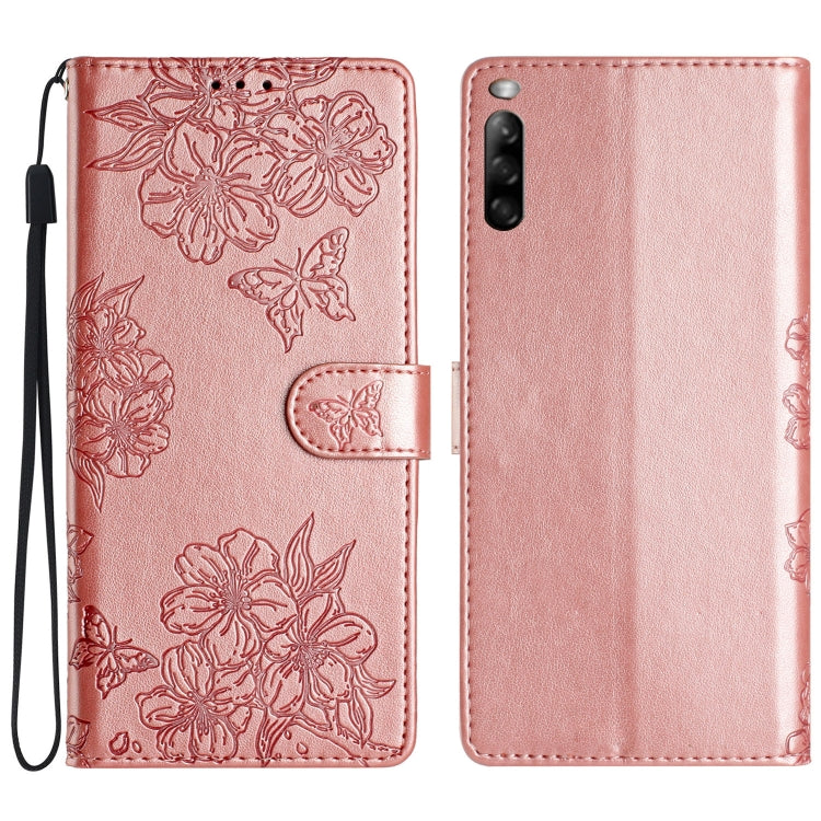 Cherry Blossom Butterfly Skin Feel Embossed PU Phone Case, For Sony Xperia 1 IV, For Sony Xperia L4, For Sony Xperia 5, For Sony Xperia L3