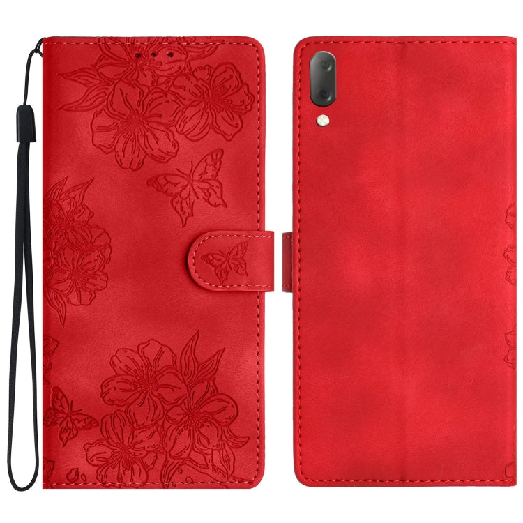 Cherry Blossom Butterfly Skin Feel Embossed PU Phone Case, For Sony Xperia 1 IV, For Sony Xperia L4, For Sony Xperia 5, For Sony Xperia L3