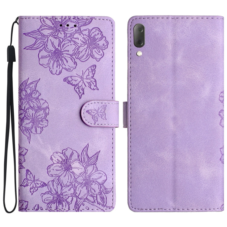 Cherry Blossom Butterfly Skin Feel Embossed PU Phone Case, For Sony Xperia 1 IV, For Sony Xperia L4, For Sony Xperia 5, For Sony Xperia L3