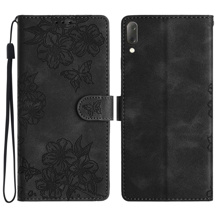 Cherry Blossom Butterfly Skin Feel Embossed PU Phone Case, For Sony Xperia 1 IV, For Sony Xperia L4, For Sony Xperia 5, For Sony Xperia L3