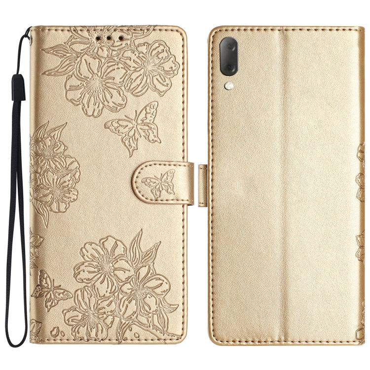 Cherry Blossom Butterfly Skin Feel Embossed PU Phone Case, For Sony Xperia 1 IV, For Sony Xperia L4, For Sony Xperia 5, For Sony Xperia L3