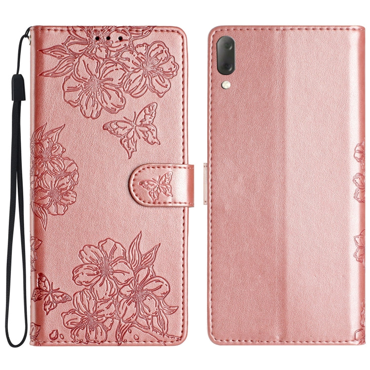 Cherry Blossom Butterfly Skin Feel Embossed PU Phone Case, For Sony Xperia 1 IV, For Sony Xperia L4, For Sony Xperia 5, For Sony Xperia L3