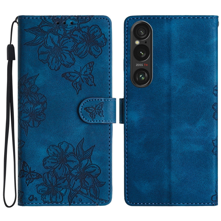 Cherry Blossom Butterfly Skin Feel Embossed PU Phone Case, For Sony Xperia 10 VI, For Sony Xperia 1 VI, For Sony Xperia 1 V, For Sony Xperia 10 V