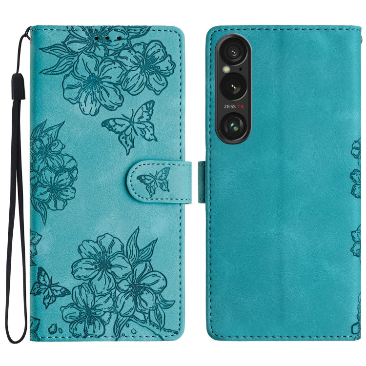 Cherry Blossom Butterfly Skin Feel Embossed PU Phone Case, For Sony Xperia 10 VI, For Sony Xperia 1 VI, For Sony Xperia 1 V, For Sony Xperia 10 V