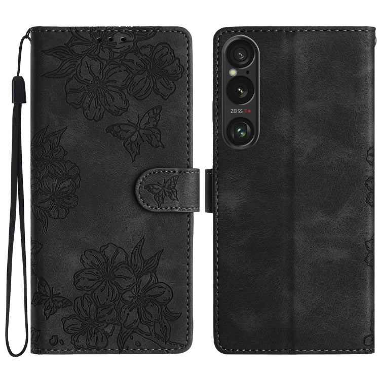 Cherry Blossom Butterfly Skin Feel Embossed PU Phone Case, For Sony Xperia 10 VI, For Sony Xperia 1 VI, For Sony Xperia 1 V, For Sony Xperia 10 V