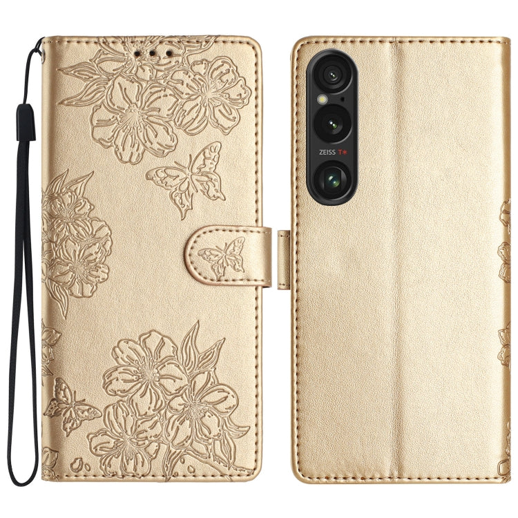 Cherry Blossom Butterfly Skin Feel Embossed PU Phone Case, For Sony Xperia 10 VI, For Sony Xperia 1 VI, For Sony Xperia 1 V, For Sony Xperia 10 V