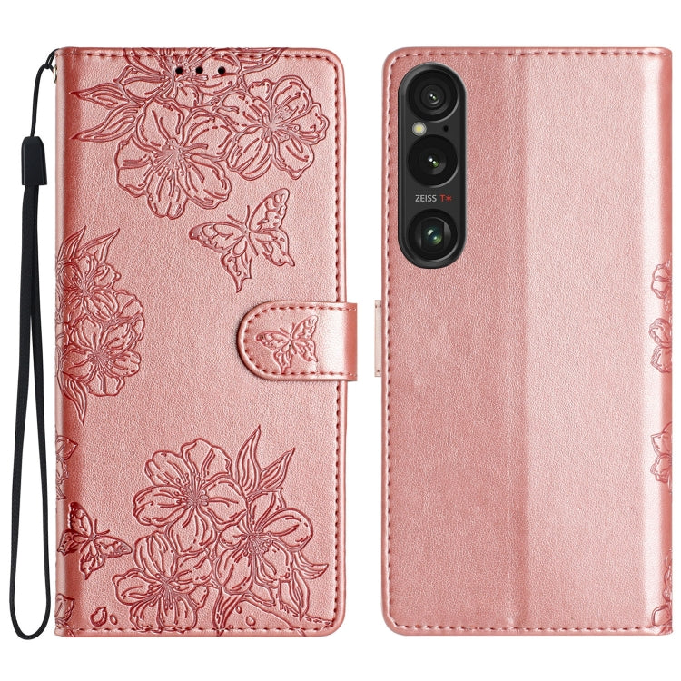 Cherry Blossom Butterfly Skin Feel Embossed PU Phone Case, For Sony Xperia 10 VI, For Sony Xperia 1 VI, For Sony Xperia 1 V, For Sony Xperia 10 V