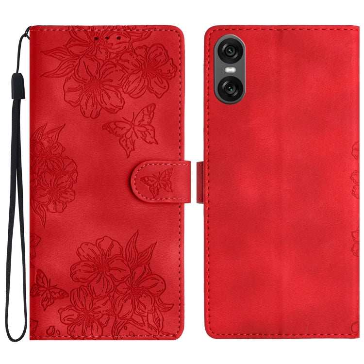 Cherry Blossom Butterfly Skin Feel Embossed PU Phone Case, For Sony Xperia 10 VI, For Sony Xperia 1 VI, For Sony Xperia 1 V, For Sony Xperia 10 V