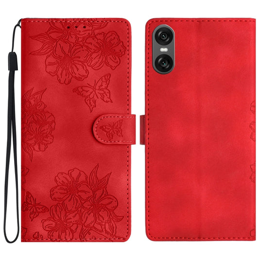 Cherry Blossom Butterfly Skin Feel Embossed PU Phone Case, For Sony Xperia 10 VI, For Sony Xperia 1 VI, For Sony Xperia 1 V, For Sony Xperia 10 V