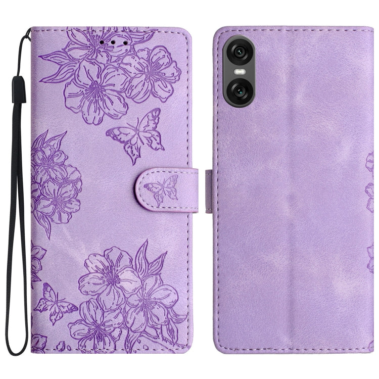 Cherry Blossom Butterfly Skin Feel Embossed PU Phone Case, For Sony Xperia 10 VI, For Sony Xperia 1 VI, For Sony Xperia 1 V, For Sony Xperia 10 V