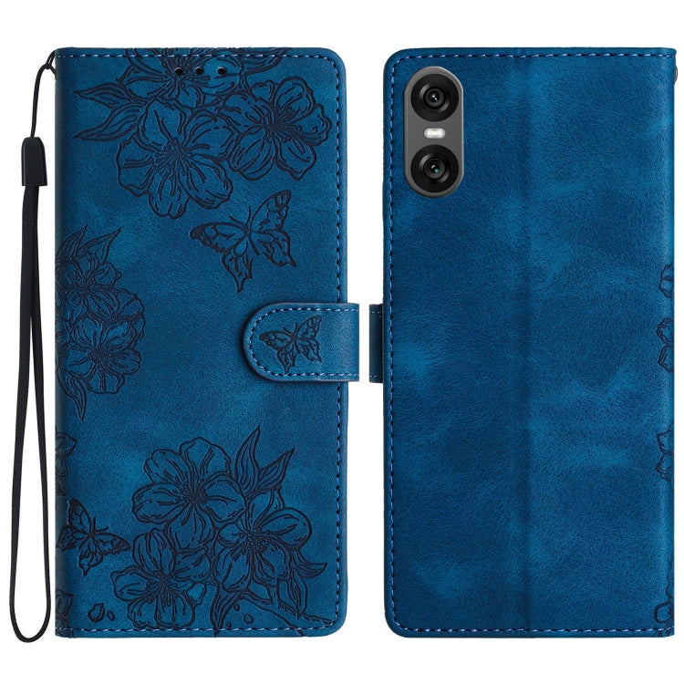 Cherry Blossom Butterfly Skin Feel Embossed PU Phone Case, For Sony Xperia 10 VI, For Sony Xperia 1 VI, For Sony Xperia 1 V, For Sony Xperia 10 V