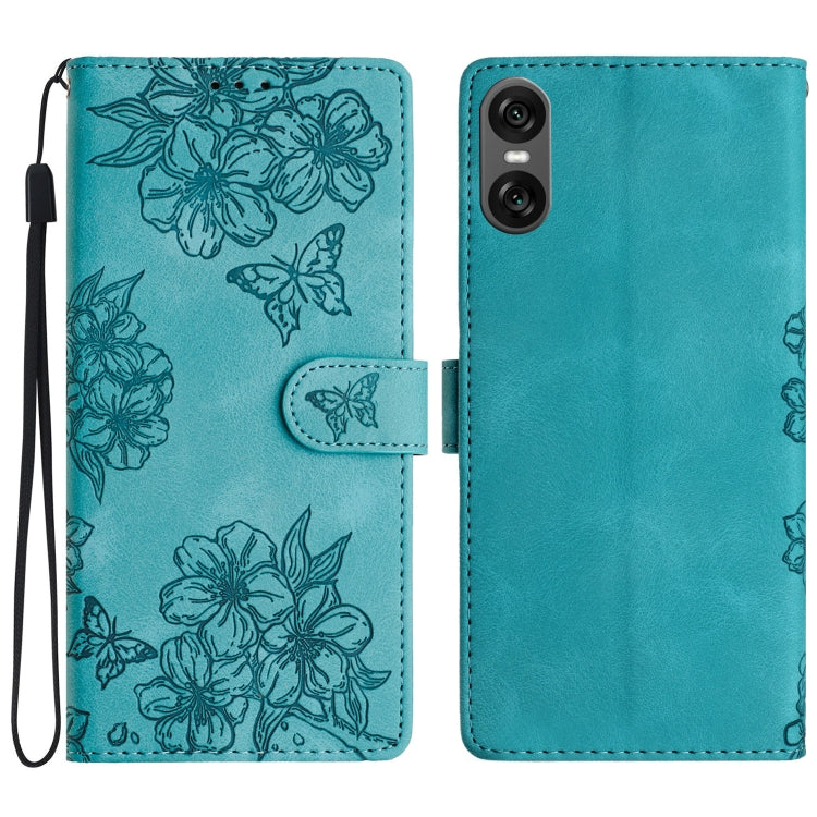 Cherry Blossom Butterfly Skin Feel Embossed PU Phone Case, For Sony Xperia 10 VI, For Sony Xperia 1 VI, For Sony Xperia 1 V, For Sony Xperia 10 V