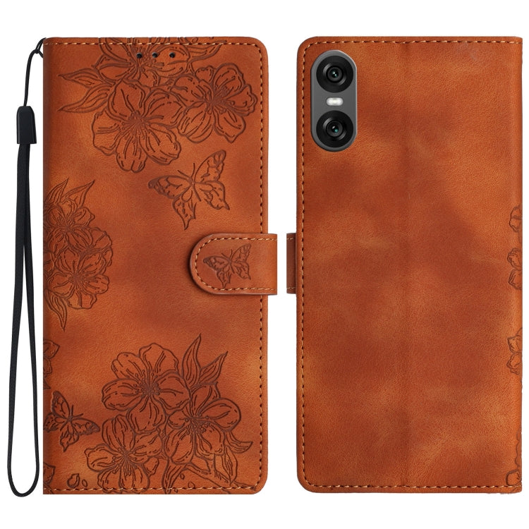 Cherry Blossom Butterfly Skin Feel Embossed PU Phone Case, For Sony Xperia 10 VI, For Sony Xperia 1 VI, For Sony Xperia 1 V, For Sony Xperia 10 V