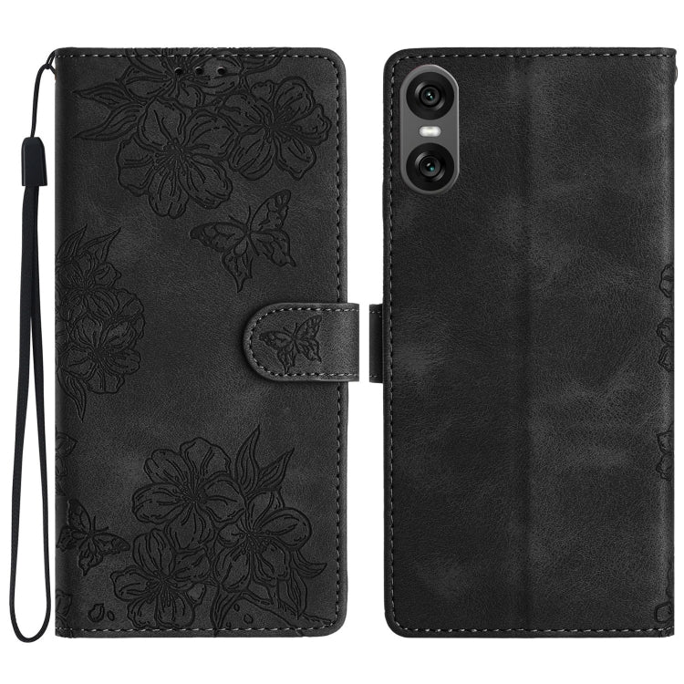 Cherry Blossom Butterfly Skin Feel Embossed PU Phone Case, For Sony Xperia 10 VI, For Sony Xperia 1 VI, For Sony Xperia 1 V, For Sony Xperia 10 V