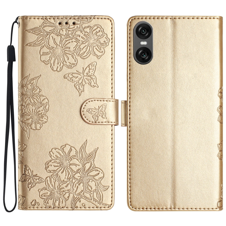 Cherry Blossom Butterfly Skin Feel Embossed PU Phone Case, For Sony Xperia 10 VI, For Sony Xperia 1 VI, For Sony Xperia 1 V, For Sony Xperia 10 V