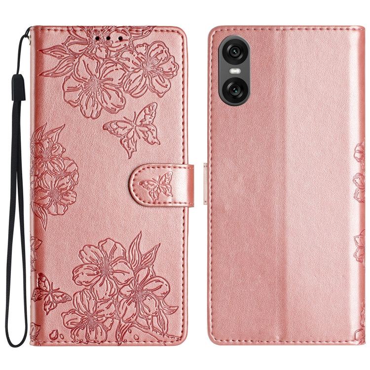 Cherry Blossom Butterfly Skin Feel Embossed PU Phone Case, For Sony Xperia 10 VI, For Sony Xperia 1 VI, For Sony Xperia 1 V, For Sony Xperia 10 V