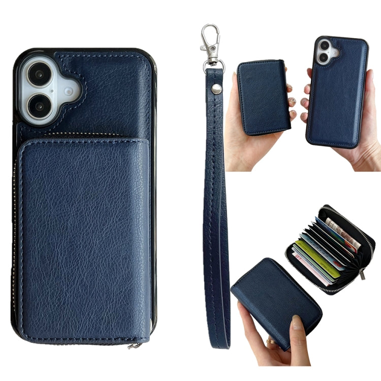 Solid Color Zipper 11-Card Slots Bag Phone Case with Lanyard, For iPhone 16 Pro Max, For iPhone 16 Pro, For iPhone 16 Plus, For iPhone 16, For iPhone 15 Pro Max, For iPhone 15 Pro