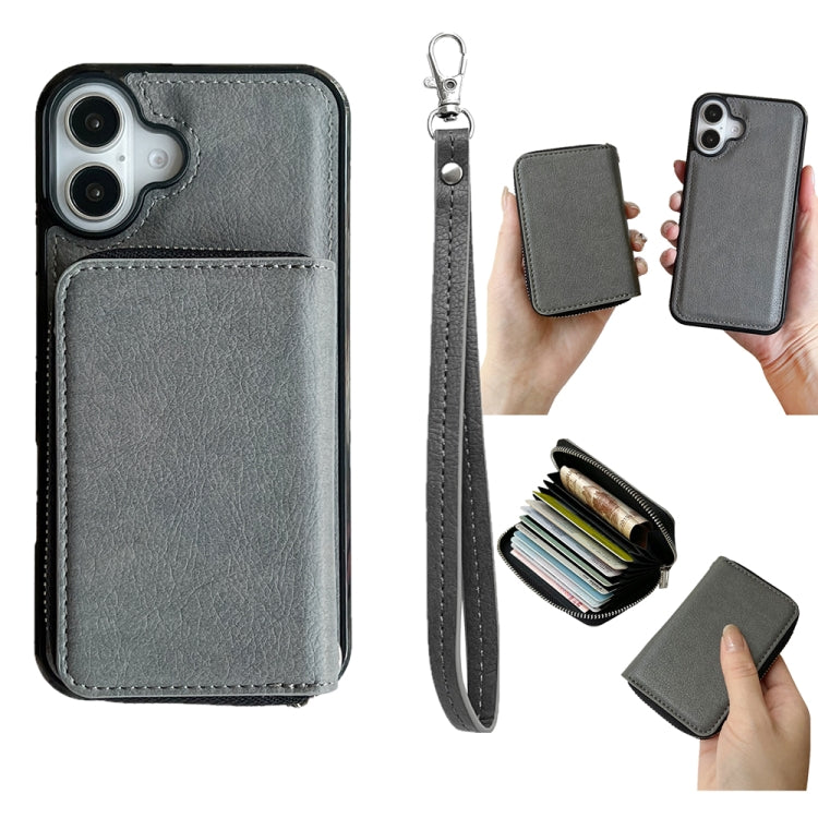 Solid Color Zipper 11-Card Slots Bag Phone Case with Lanyard, For iPhone 16 Pro Max, For iPhone 16 Pro, For iPhone 16 Plus, For iPhone 16, For iPhone 15 Pro Max, For iPhone 15 Pro