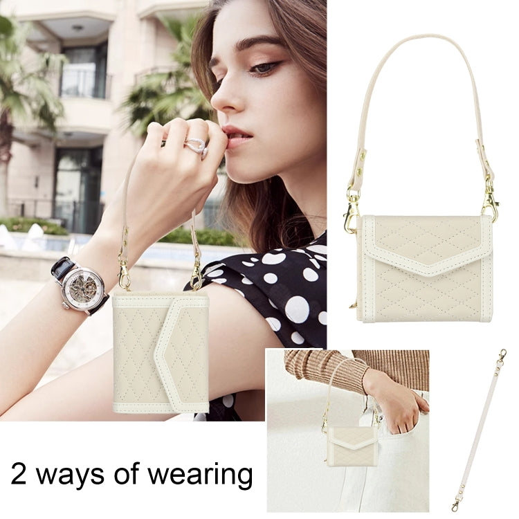 Splicing Rhombic Texture Phone Case with Long & Short Lanyard, Not Included Pen