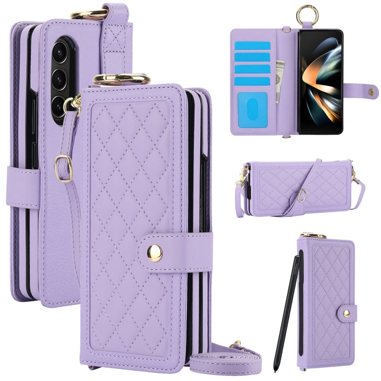 Splicing Rhombic Texture Phone Case with Long & Short Lanyard, Not Included Pen