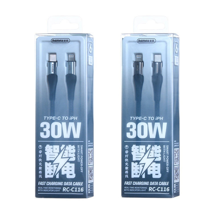 REMAX RC-C116 1.2m 30W Type-C to 8 Pin Smart Power-off Fast Charging Data Cable, Type-C to 8 Pin