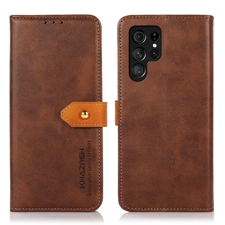 KHAZNEH Dual-color Cowhide Texture Flip Leather Phone Case, For Samsung Galaxy S25 Ultra 5G, For Samsung Galaxy S24 FE 5G