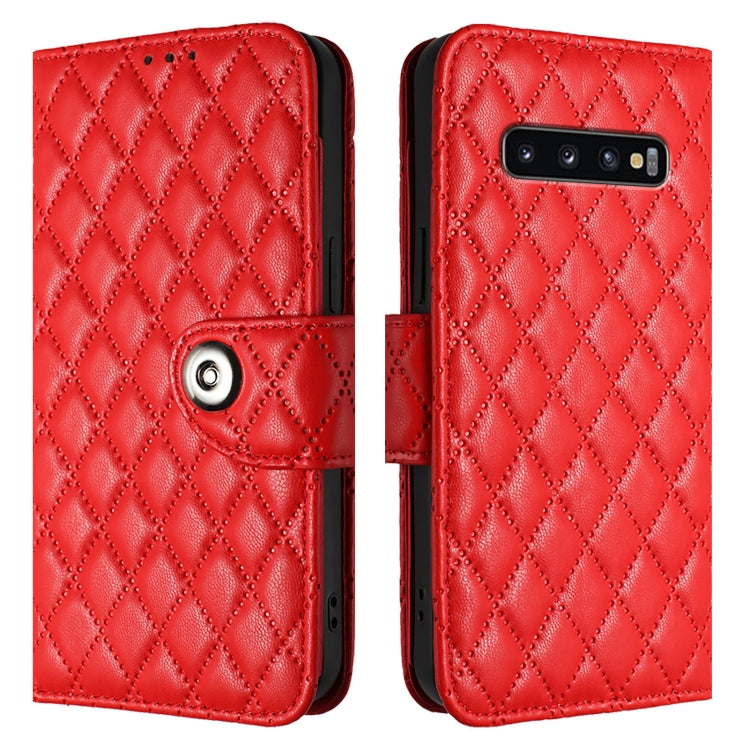 Rhombic Texture Flip Leather Phone Case with Lanyard, For Samsung Galaxy S10