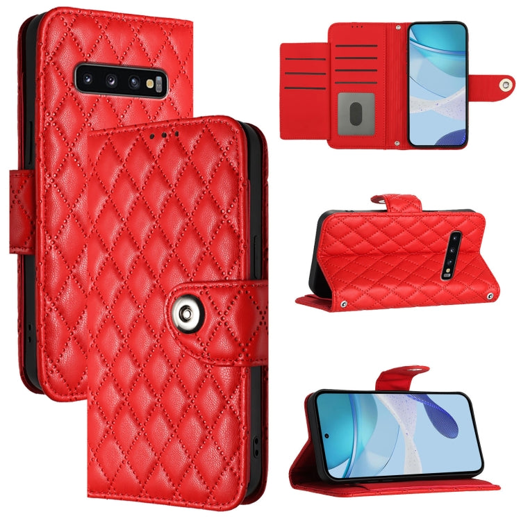 Rhombic Texture Flip Leather Phone Case with Lanyard, For Samsung Galaxy S10