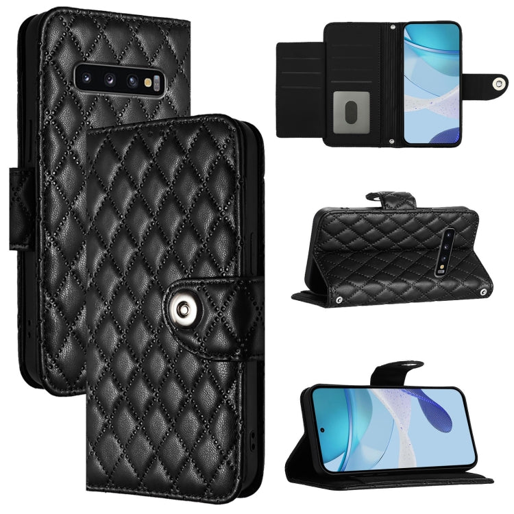 Rhombic Texture Flip Leather Phone Case with Lanyard, For Samsung Galaxy S10