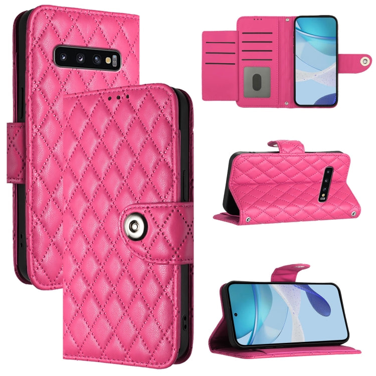 Rhombic Texture Flip Leather Phone Case with Lanyard, For Samsung Galaxy S10