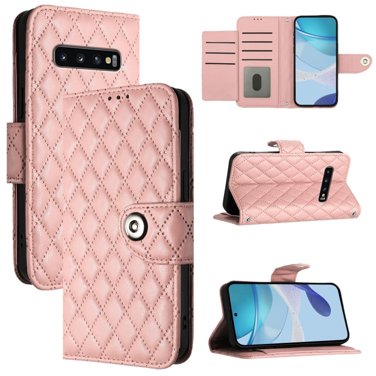 Rhombic Texture Flip Leather Phone Case with Lanyard, For Samsung Galaxy S10