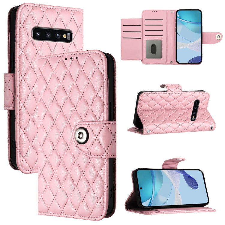 Rhombic Texture Flip Leather Phone Case with Lanyard, For Samsung Galaxy S10