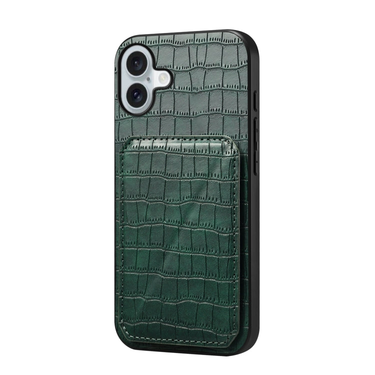 Imitation Crocodile Leather Back Phone Case with Holder, For iPhone 16 Pro Max, For iPhone 16 Pro, For iPhone 16 Plus, For iPhone 16