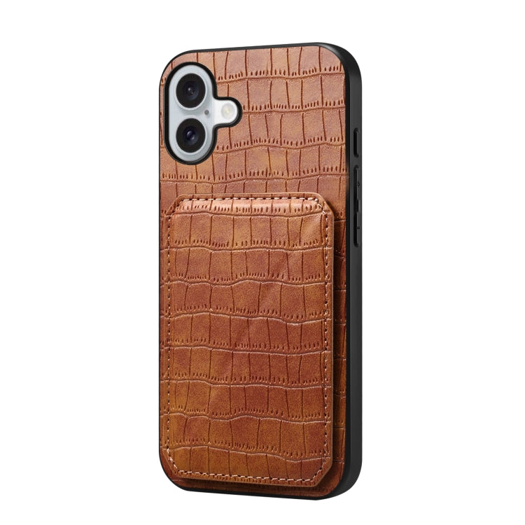 Imitation Crocodile Leather Back Phone Case with Holder, For iPhone 16 Pro Max, For iPhone 16 Pro, For iPhone 16 Plus, For iPhone 16