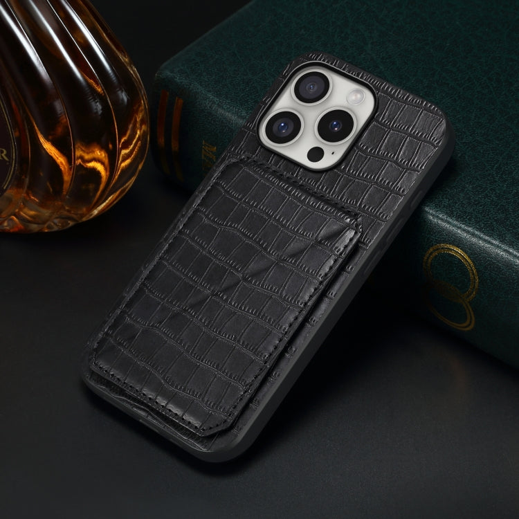 Imitation Crocodile Leather Back Phone Case with Holder, For iPhone 16 Pro Max, For iPhone 16 Pro, For iPhone 16 Plus, For iPhone 16