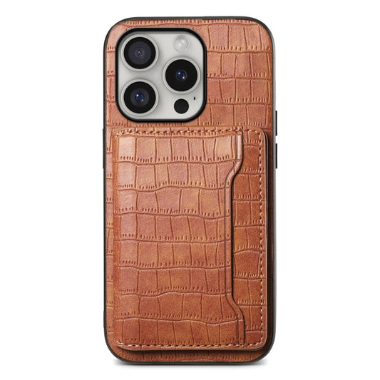 Crocodile Texture Card Bag Design Full Coverage Phone Case, For iPhone 16 Pro Max, For iPhone 16 Pro, For iPhone 16 Plus, For iPhone 16
