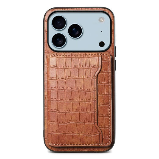 Crocodile Texture Card Bag Design Full Coverage Phone Case, For iPhone 17 Pro Max, For iPhone 17 Pro, For iPhone 17, For iPhone 17 Air