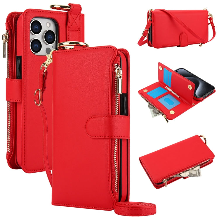 Crossbody Ring Multifunctional Wallet Leather Phone Case, For iPhone 15 Pro Max, For iPhone 15 Pro, For iPhone 15 Plus, For iPhone 15