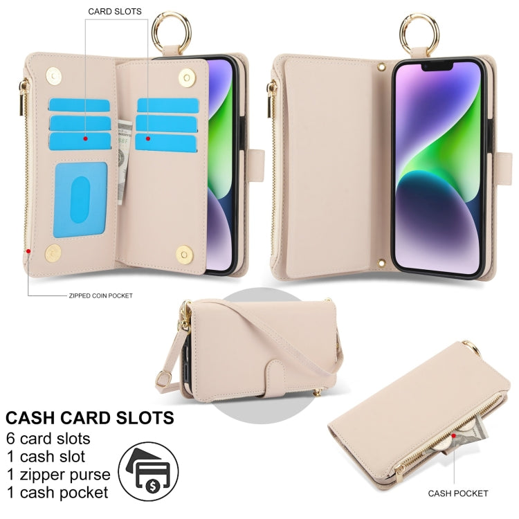 Crossbody Ring Multifunctional Wallet Leather Phone Case, For iPhone 14 Plus, For iPhone 14, For iPhone 14 Pro, For iPhone 14 Pro Max