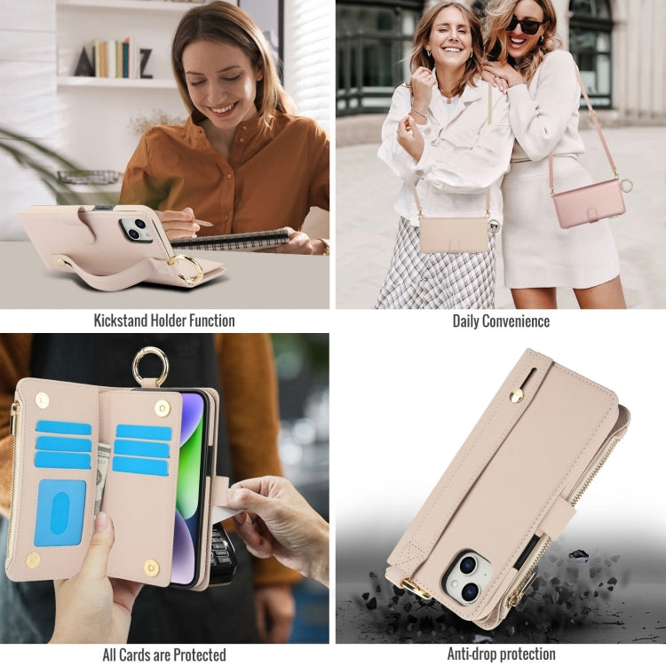 Crossbody Ring Multifunctional Wallet Leather Phone Case, For iPhone 14 Plus, For iPhone 14, For iPhone 14 Pro, For iPhone 14 Pro Max