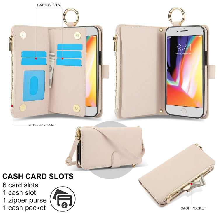 Crossbody Ring Multifunctional Wallet Leather Phone Case, For iPhone 7 / 8 / SE 2022, For iPhone 13 Pro Max, For iPhone 13 Pro