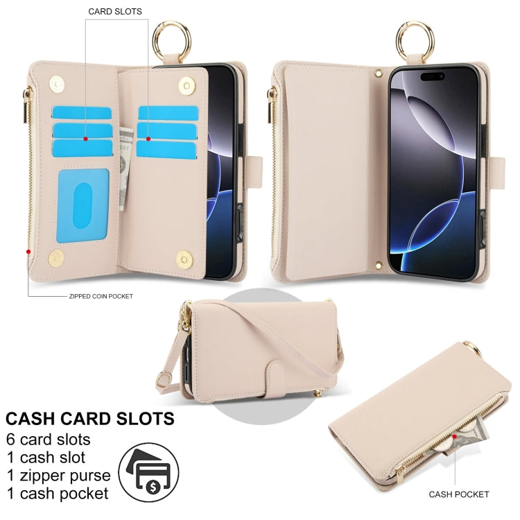 Crossbody Ring Multifunctional Wallet Leather Phone Case, For iPhone 16 Pro Max, For iPhone 16 Pro, For iPhone 16 Plus, For iPhone 16