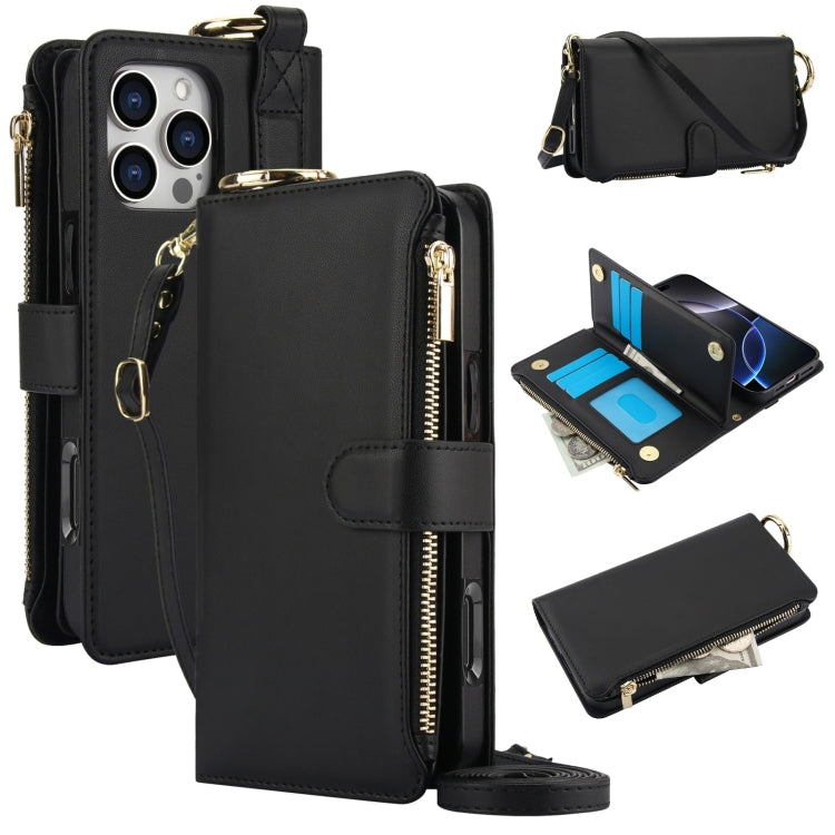 Crossbody Ring Multifunctional Wallet Leather Phone Case, For iPhone 16 Pro Max, For iPhone 16 Pro, For iPhone 16 Plus, For iPhone 16