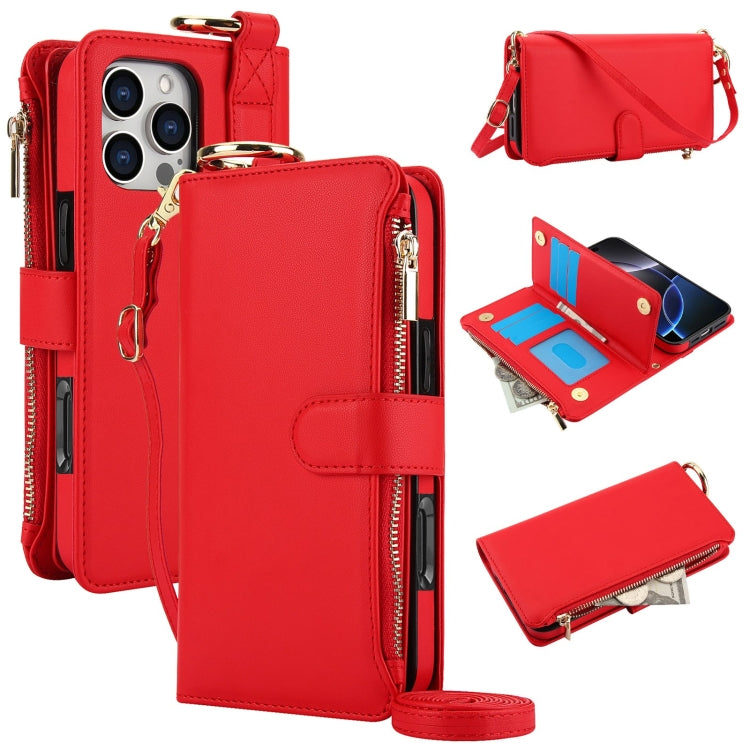 Crossbody Ring Multifunctional Wallet Leather Phone Case, For iPhone 16 Pro Max, For iPhone 16 Pro, For iPhone 16 Plus, For iPhone 16