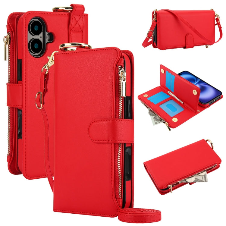 Crossbody Ring Multifunctional Wallet Leather Phone Case, For iPhone 16 Pro Max, For iPhone 16 Pro, For iPhone 16 Plus, For iPhone 16