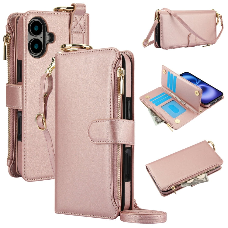 Crossbody Ring Multifunctional Wallet Leather Phone Case, For iPhone 16 Pro Max, For iPhone 16 Pro, For iPhone 16 Plus, For iPhone 16