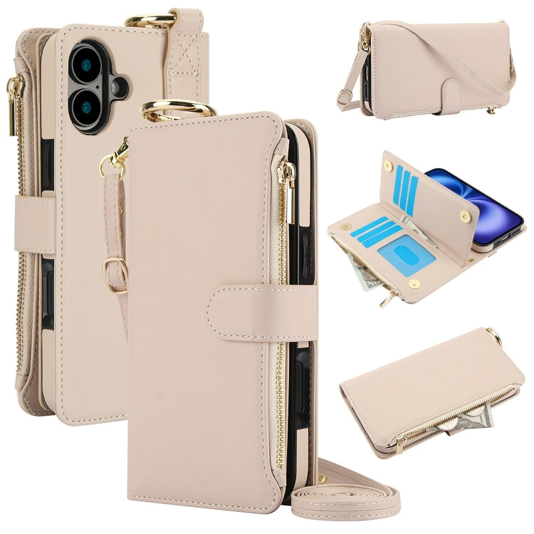 Crossbody Ring Multifunctional Wallet Leather Phone Case, For iPhone 16 Pro Max, For iPhone 16 Pro, For iPhone 16 Plus, For iPhone 16