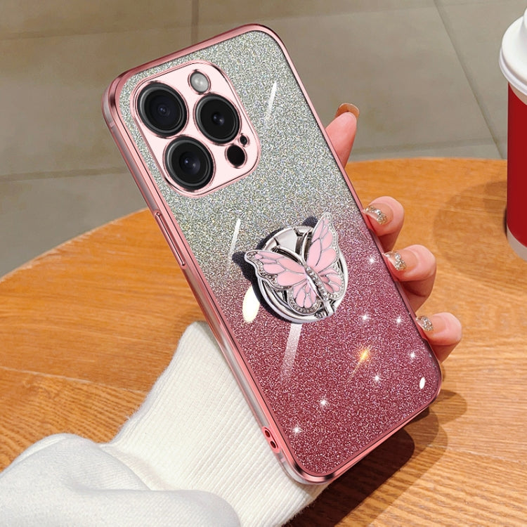 Plated Gradient Glitter Butterfly Holder TPU Phone Case, For iPhone 16 Pro Max, For iPhone 16 Pro, For iPhone 16 Plus, For iPhone 16, For iPhone 15 Pro Max, For iPhone 15 Pro