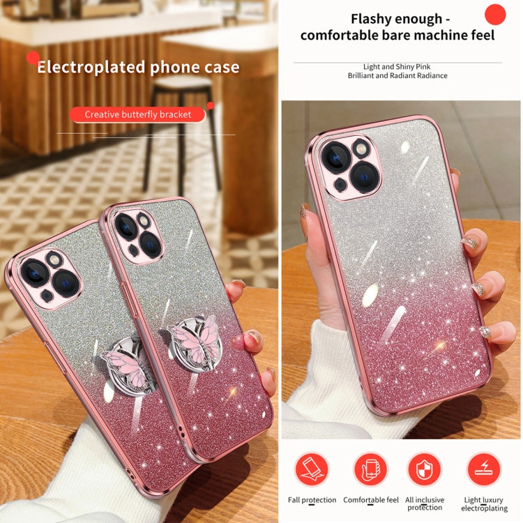 Plated Gradient Glitter Butterfly Holder TPU Phone Case, For iPhone 15 Plus, For iPhone 15, For iPhone 14 Plus, For iPhone 14, For iPhone 14 Pro, For iPhone 14 Pro Max